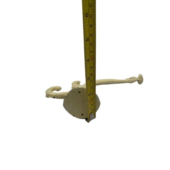 Vintage Ornate Wall 3 Hook Towel Robe Coat Hat Rack Whitewashed Cast Metal - Picture 5 of 10